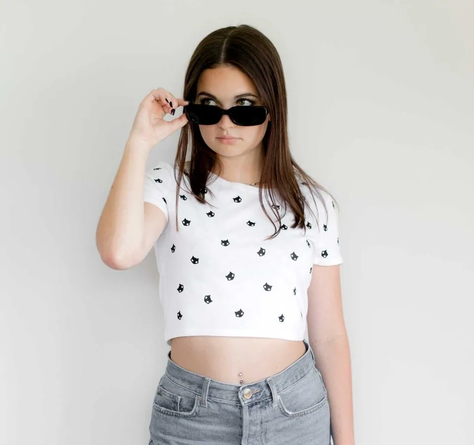 Black Cat All-Over Cropped T-Shirt