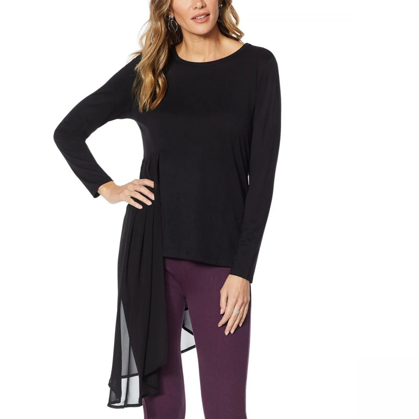 DG2 by Diane Gilman Women's Dramatic Mixed Media Asymmetric Top Black XL