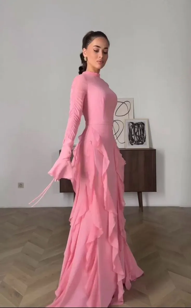 Ruffle Chiffon Women's Casual Dress Long Party Dress   fg7442