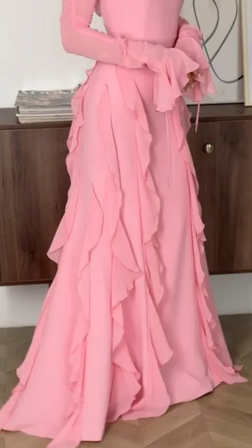 Ruffle Chiffon Women's Casual Dress Long Party Dress   fg7442
