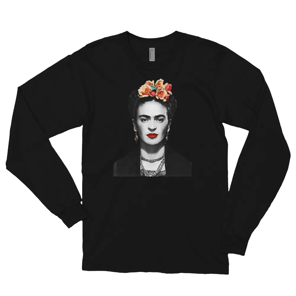 Unisex Frida Kahlo With Flowers Poster Artwork Long Sleeve Shirt 4 Colors
