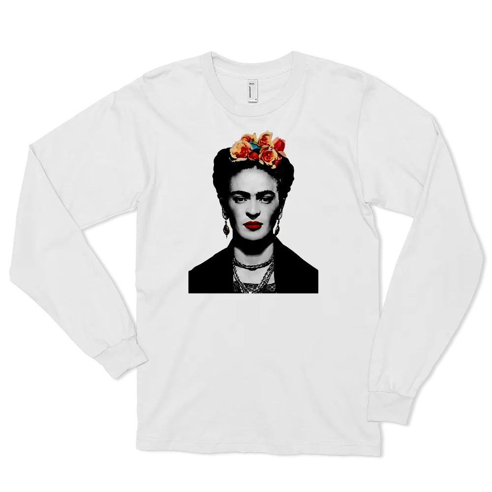 Unisex Frida Kahlo With Flowers Poster Artwork Long Sleeve Shirt 4 Colors