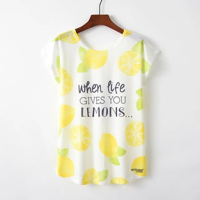 Women Cute Style Bird Print Loose T-shirt
