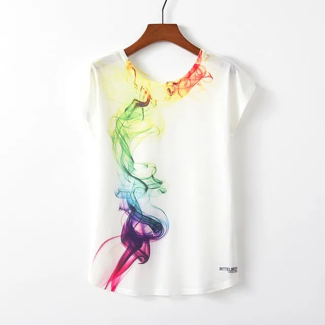 Women Cute Style Bird Print Loose T-shirt