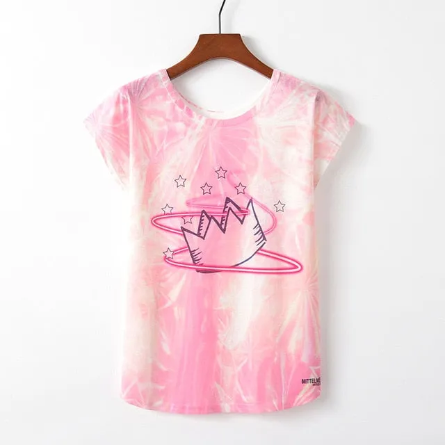 Women Cute Style Bird Print Loose T-shirt