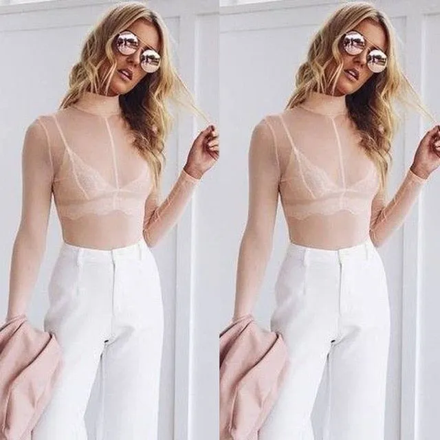 Women's Sheer Mesh Long Sleeve Net Blouse